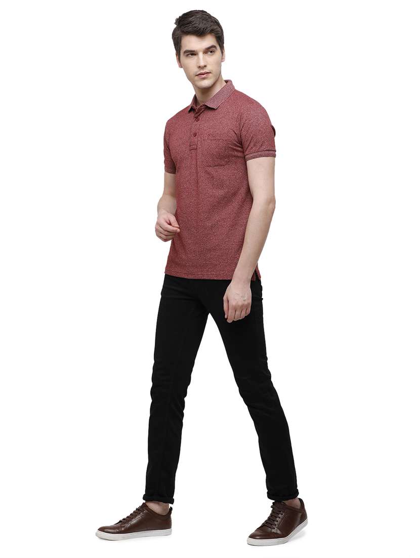 maroon melange polo t-shirt - 17753302 -  Standard Image - 3