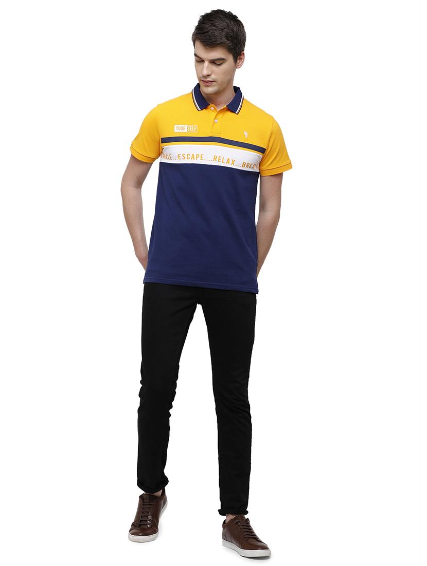 navy-blue color-blocked polo t-shirt - 17753310 - Standard Image - 3