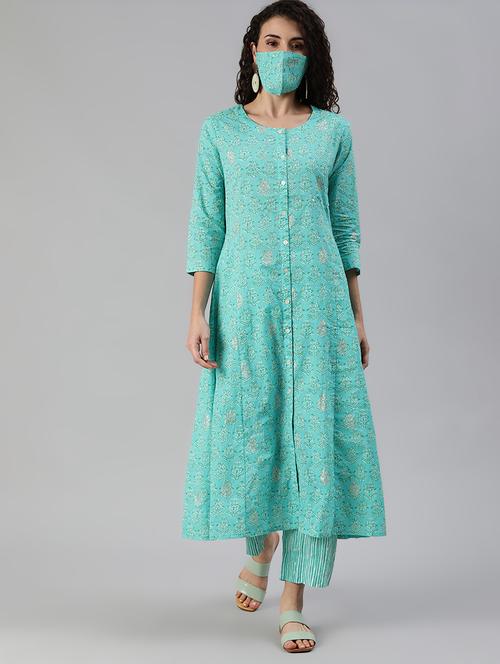 printed kurta pant set with mask - 17754113 -  Standard Image - 0
