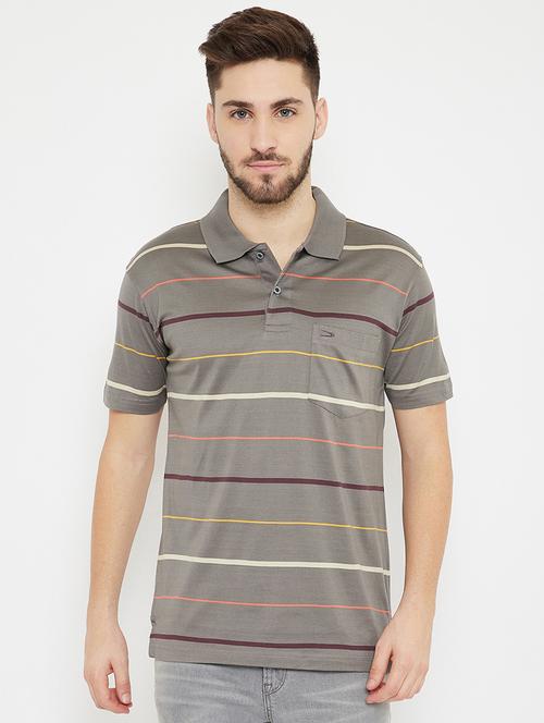 grey striped polo t-shirt - 17754183 - Standard Image - 0