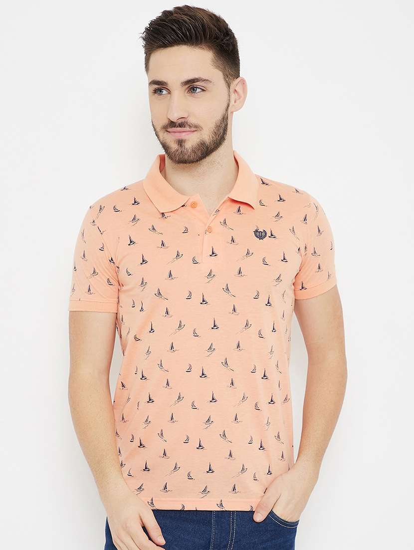 peach printed polo t-shirt - 17754188 - Zoom Image - 0
