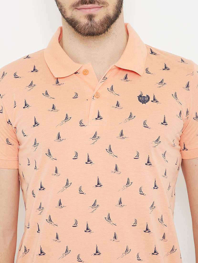 peach printed polo t-shirt - 17754188 - Standard Image - 3