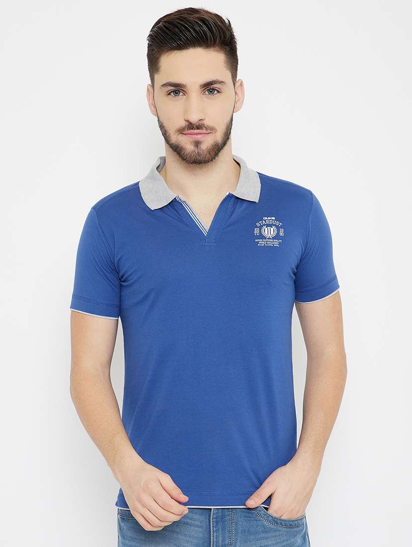blue solid polo t-shirt - 17754204 -  Zoom Image - 0