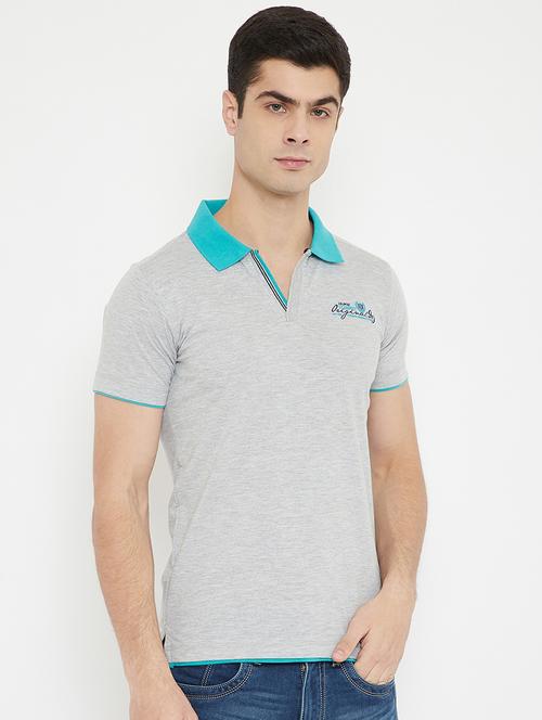 grey solid polo t-shirt - 17754205 - Standard Image - 0