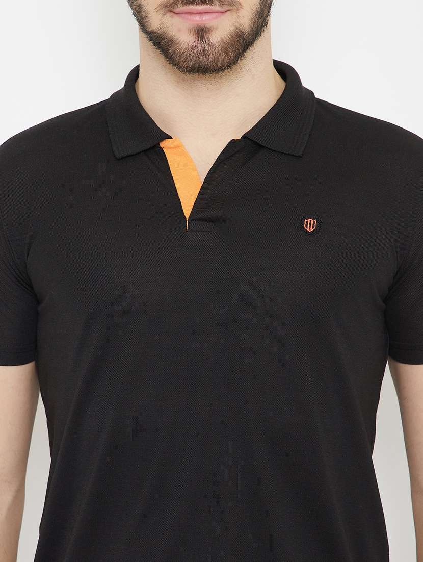 black solid polo t-shirt - 17754330 - Standard Image - 3