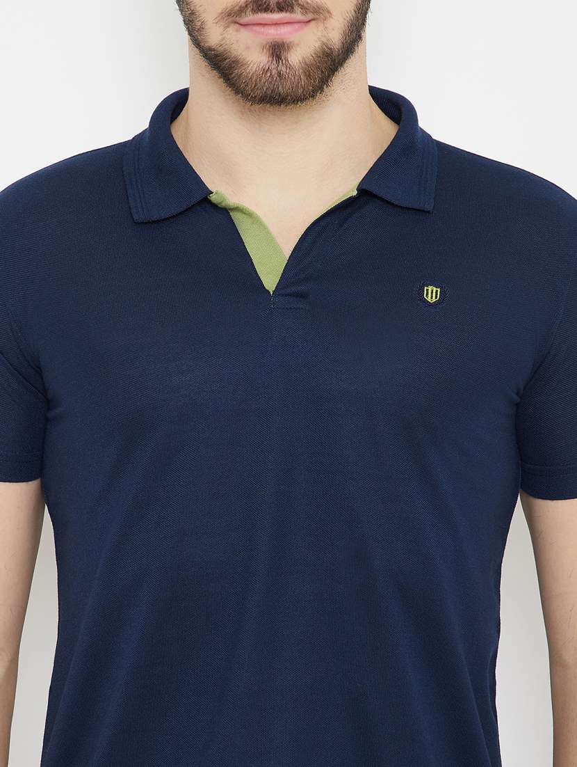 navy blue solid polo t-shirt - 17754333 -  Standard Image - 3