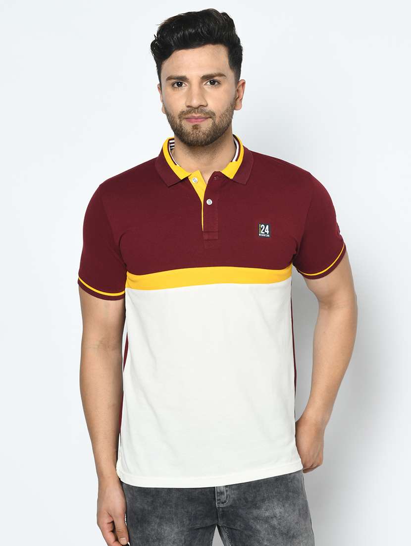 maroon color block polo t-shirt - 17754541 - Zoom Image - 0