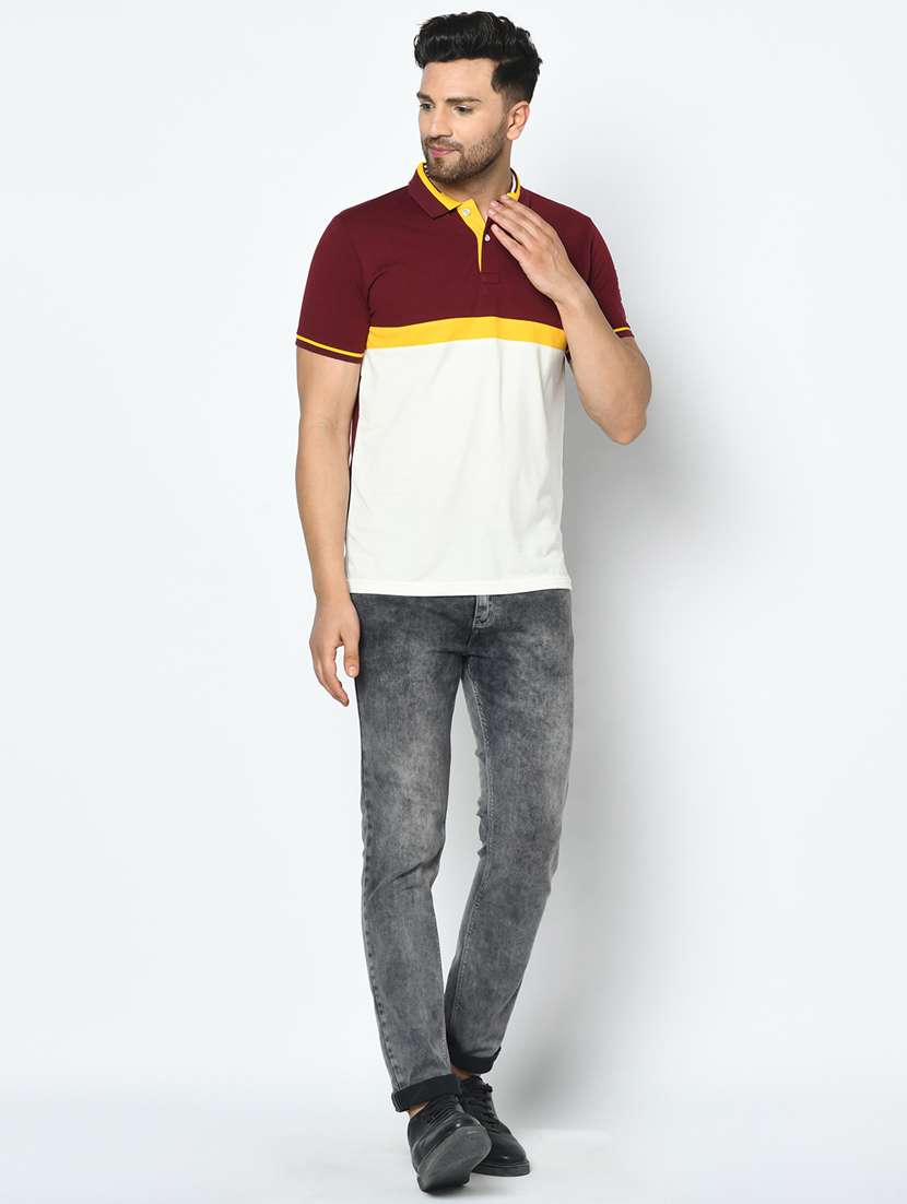 maroon color block polo t-shirt - 17754541 - Standard Image - 3