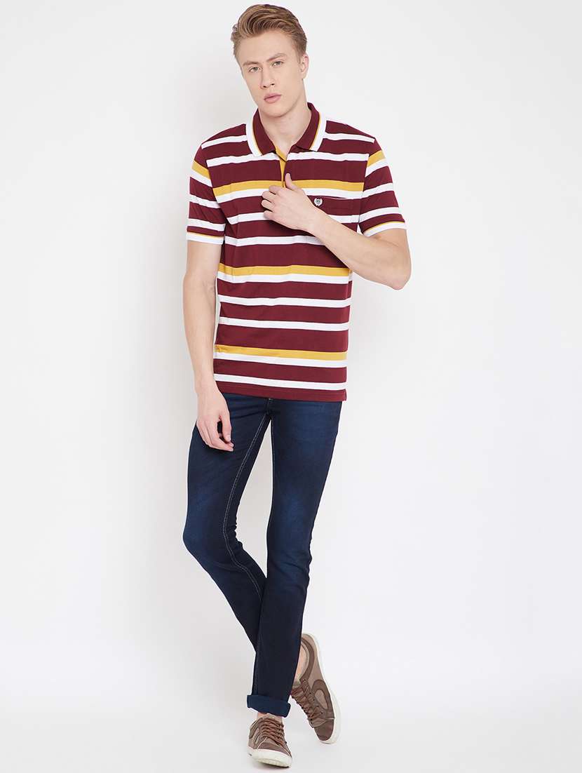 maroon striped polo t-shirt - 17754547 - Standard Image - 3