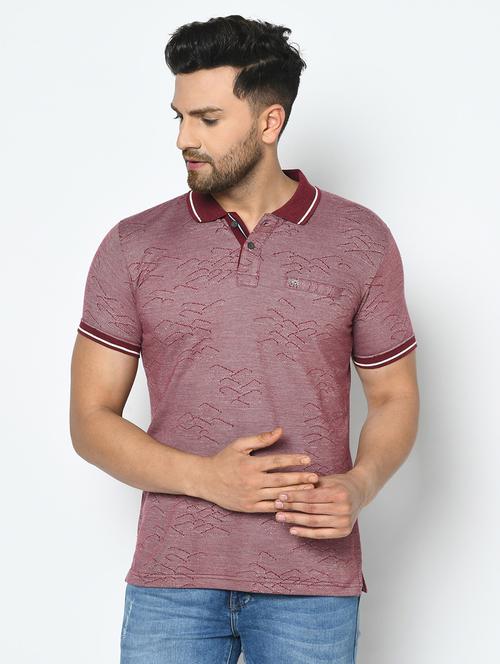 maroon self design polo t-shirt - 17754551 - Standard Image - 0