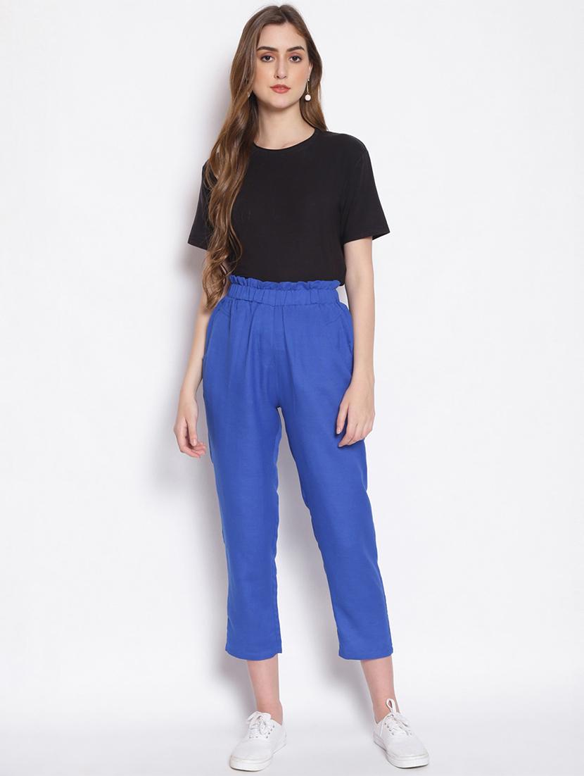 solid blue flat front trouser - 17756132 - Standard Image - 3