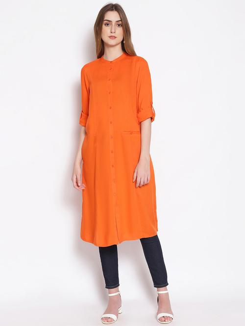 mandarin neck solid tunic - 17756201 - Standard Image - 0