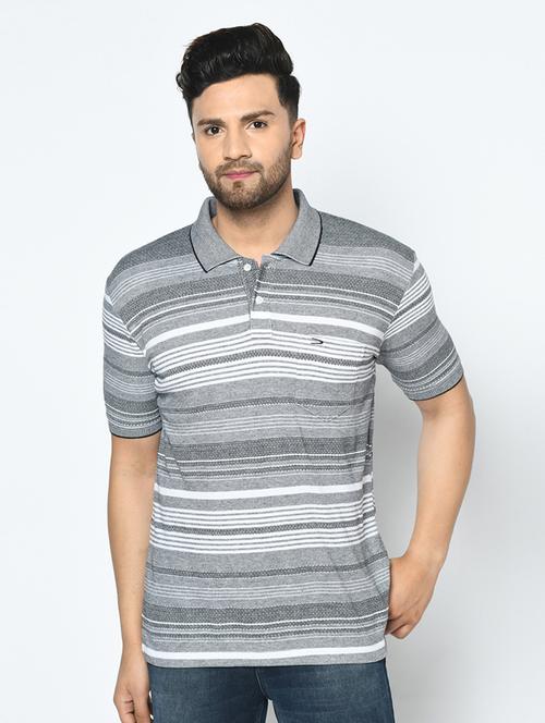 grey striped polo t-shirt - 17756375 - Standard Image - 0