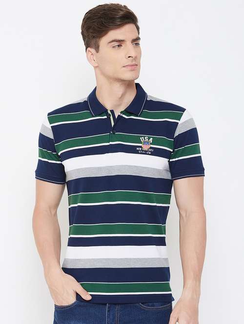 navy blue striped polo t-shirt - 17756427 - Standard Image - 0