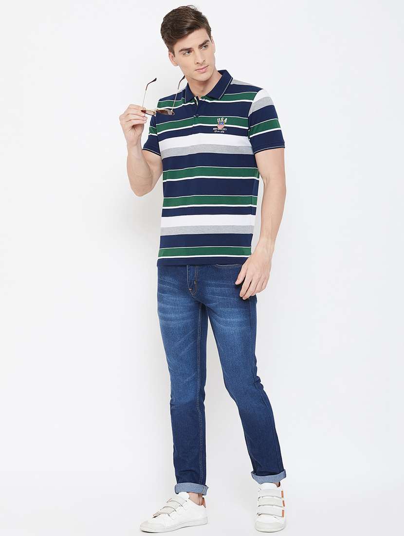 navy blue striped polo t-shirt - 17756427 - Standard Image - 3