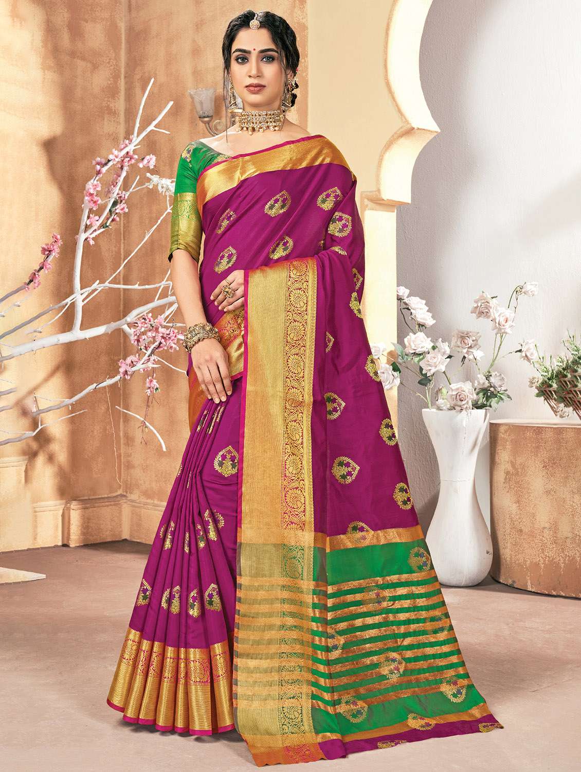 women's self design purple colored saree