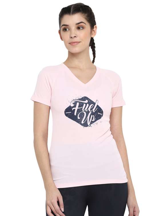 women's chest print v neck t-shirt
