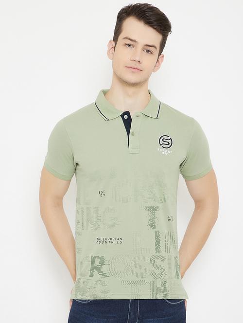olive green printed polo t-shirt - 17757559 - Standard Image - 0