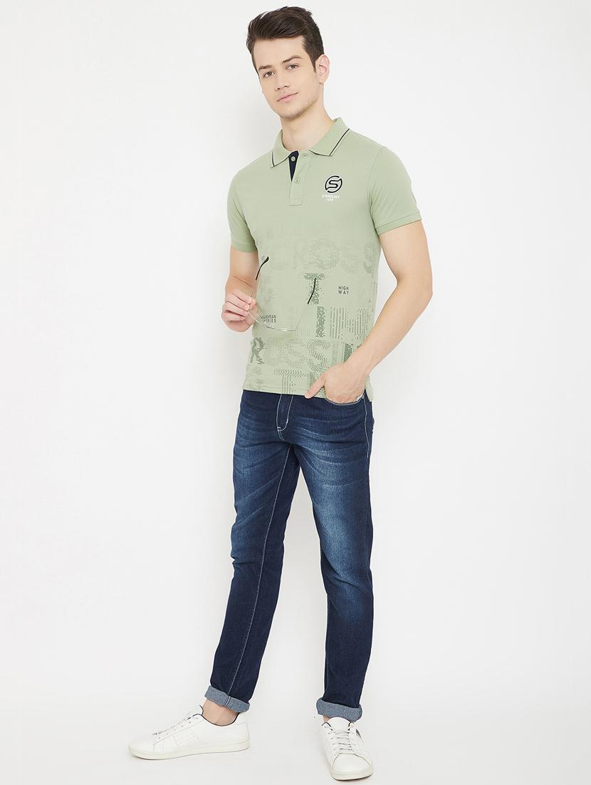 olive green printed polo t-shirt - 17757559 - Standard Image - 3