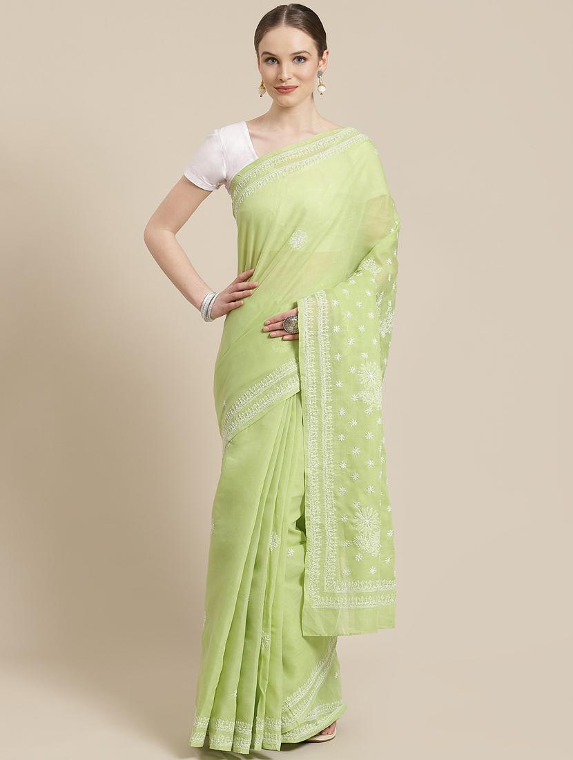 ada hand-embroidered green chikankari saree with blouse - 17757719 - Zoom Image - 0