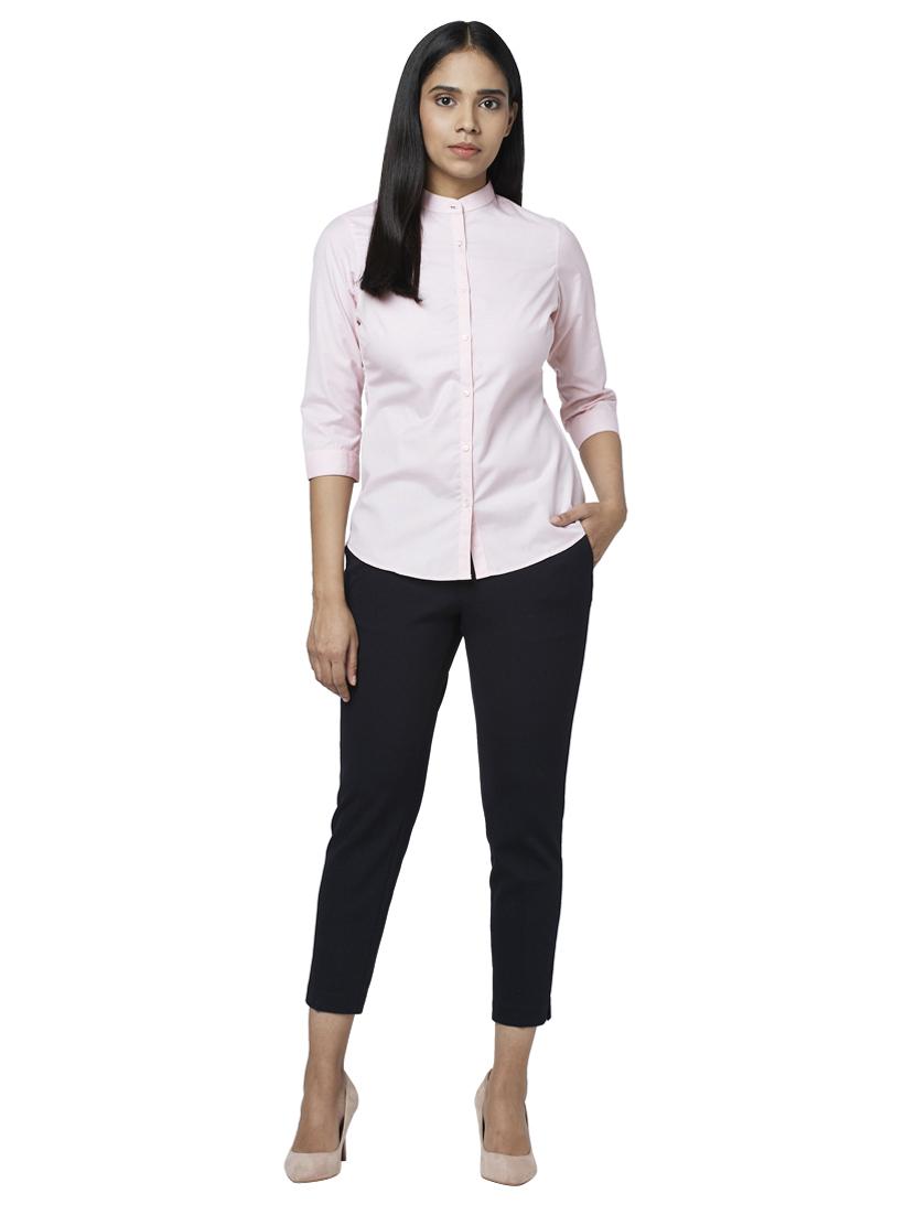 mandarin neck solid shirt - 17759214 - Standard Image - 3
