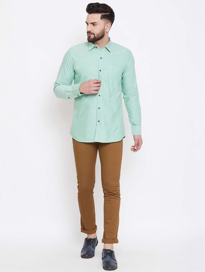 green solid casual shirt - 17759989 - Standard Image - 3