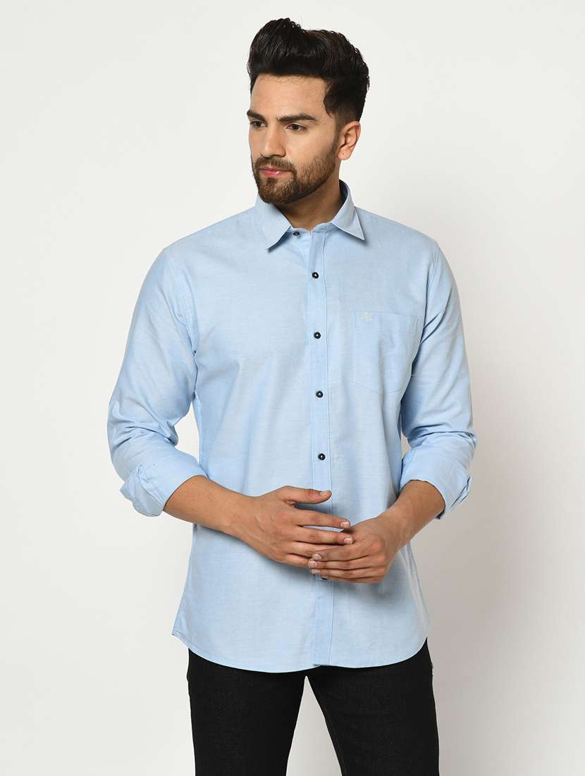 light blue solid casual shirt - 17759993 - Zoom Image - 0