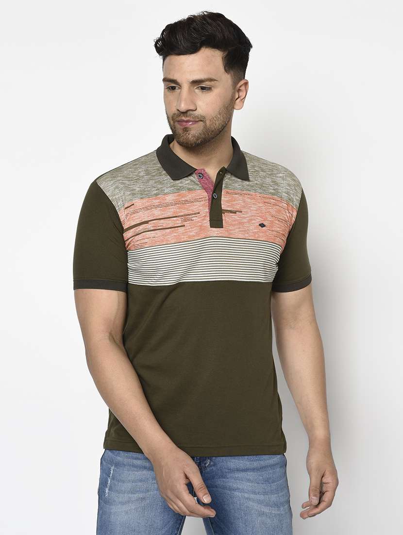 olive green striped polo t-shirt - 17760076 - Zoom Image - 0