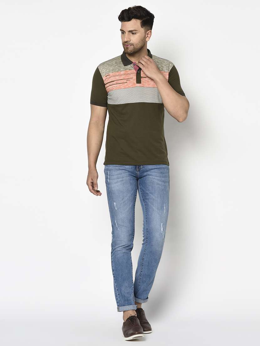 olive green striped polo t-shirt - 17760076 - Standard Image - 3