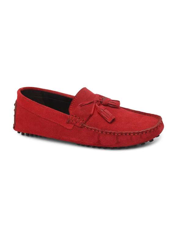 red leather slip on loafers