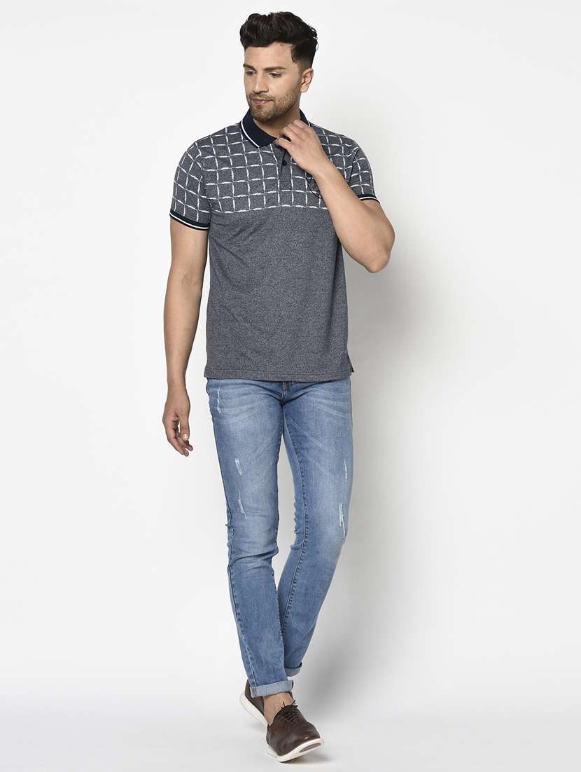 navy blue checkered polo t-shirt - 17760172 -  Standard Image - 3