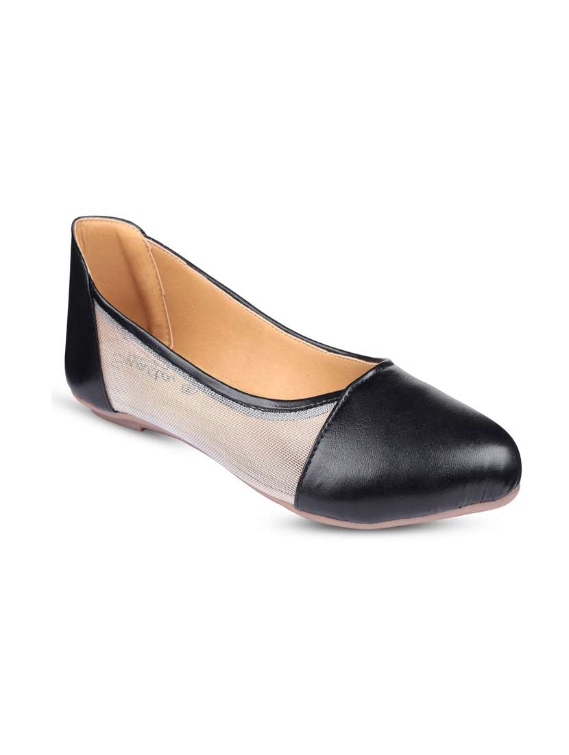black synthetic slip on ballerina