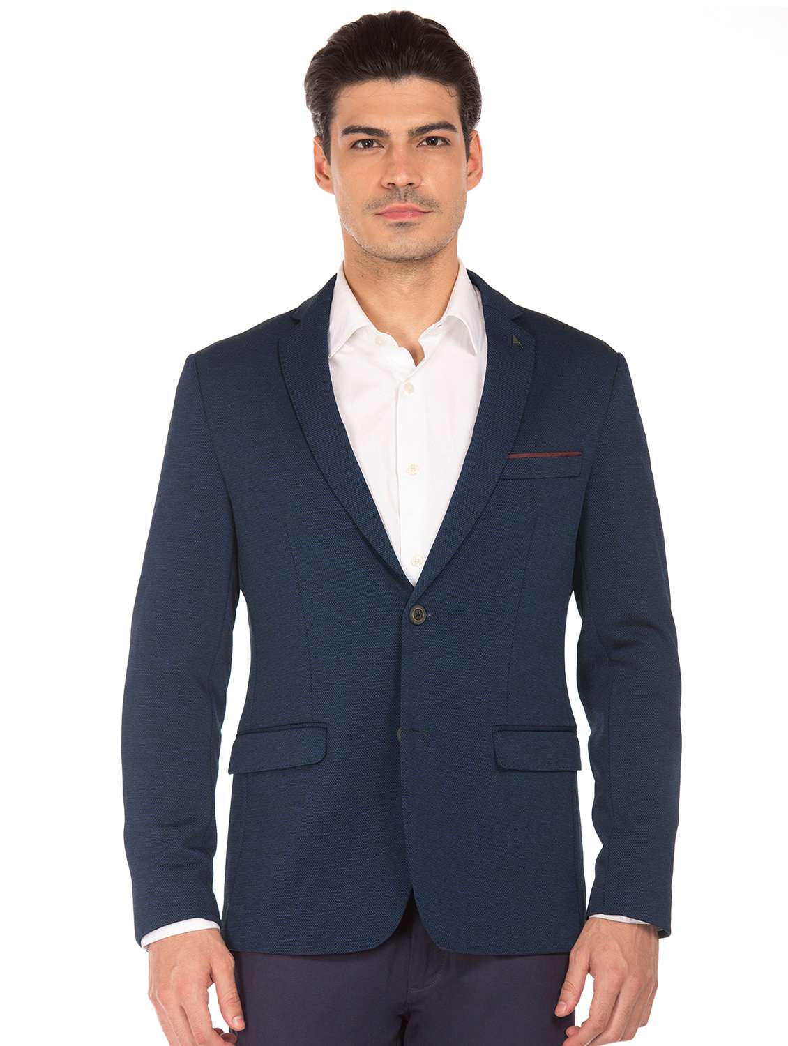 navy blue self design single breasted formal blazer - 17761167 - Zoom Image - 0