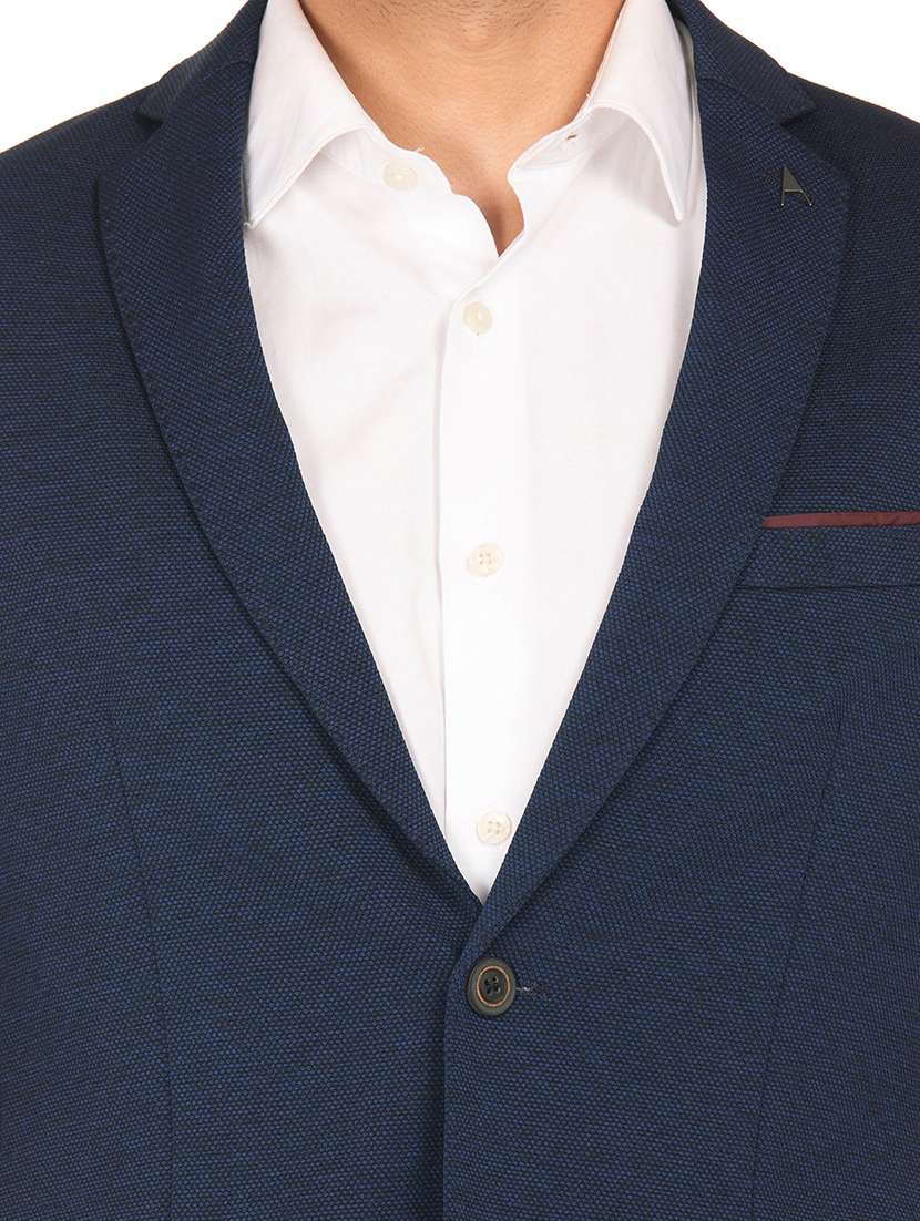 navy blue self design single breasted formal blazer - 17761167 - Standard Image - 5