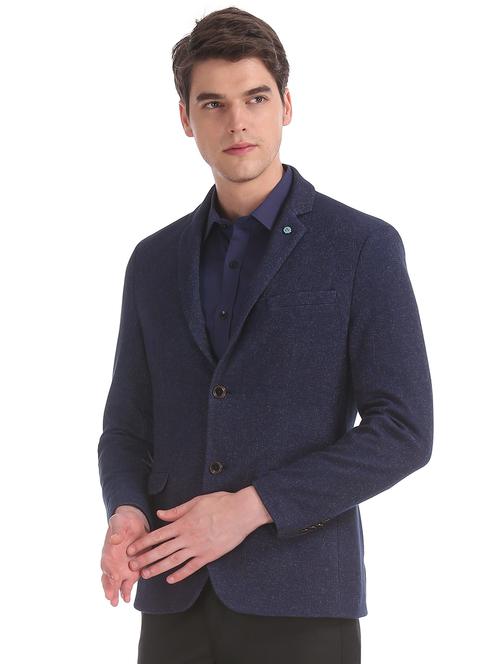 navy blue solid single breasted formal blazer - 17761190 - Standard Image - 0