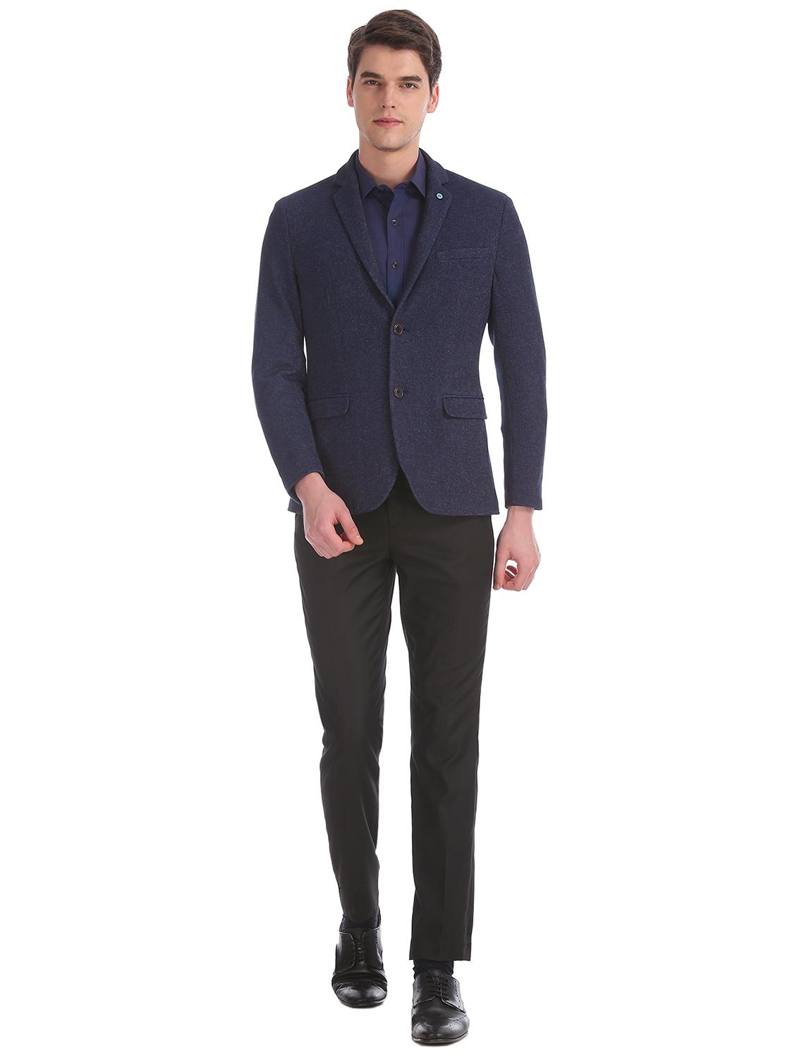 navy blue solid single breasted formal blazer - 17761190 - Standard Image - 3