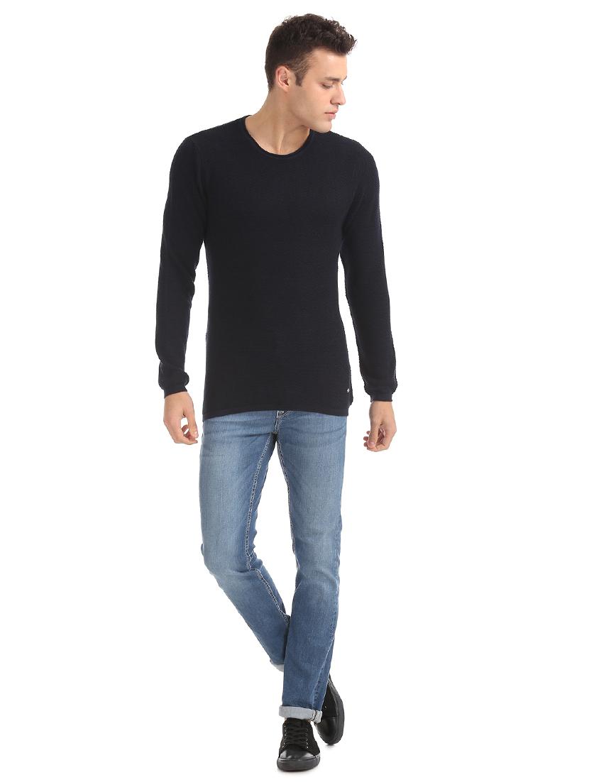 navy blue solid pullover - 17761340 - Standard Image - 3