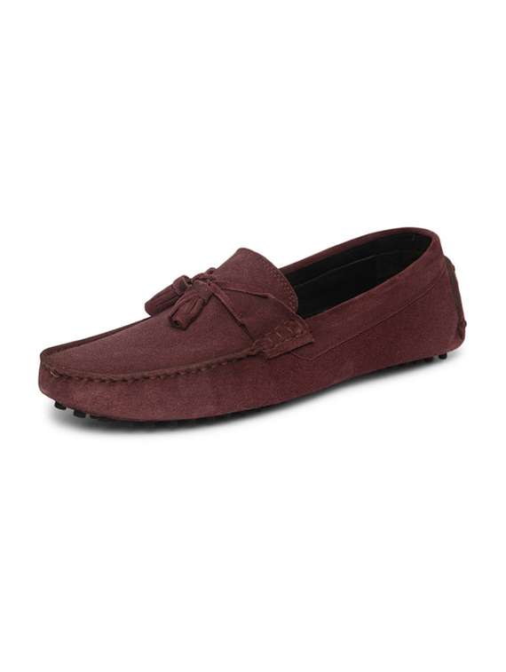 maroon suede handicraft loafers