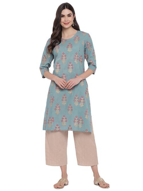 foil print a-line kurta - 17762122 - Standard Image - 0