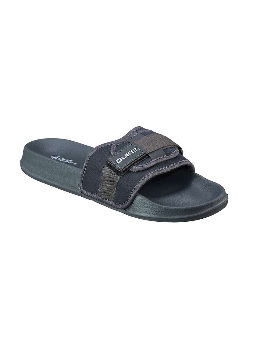 grey fabric slip on flip flops