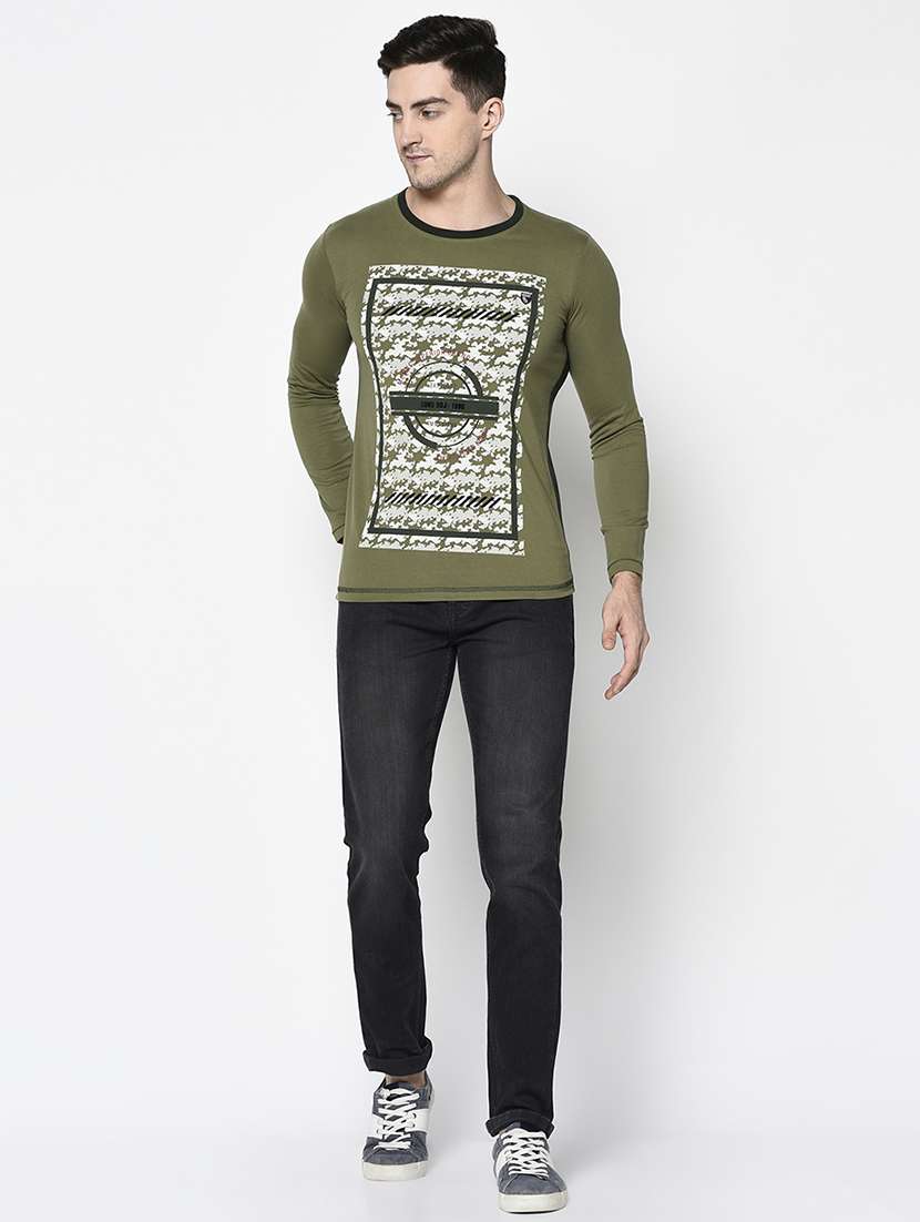 olive green printed t-shirt - 17762452 - Standard Image - 3