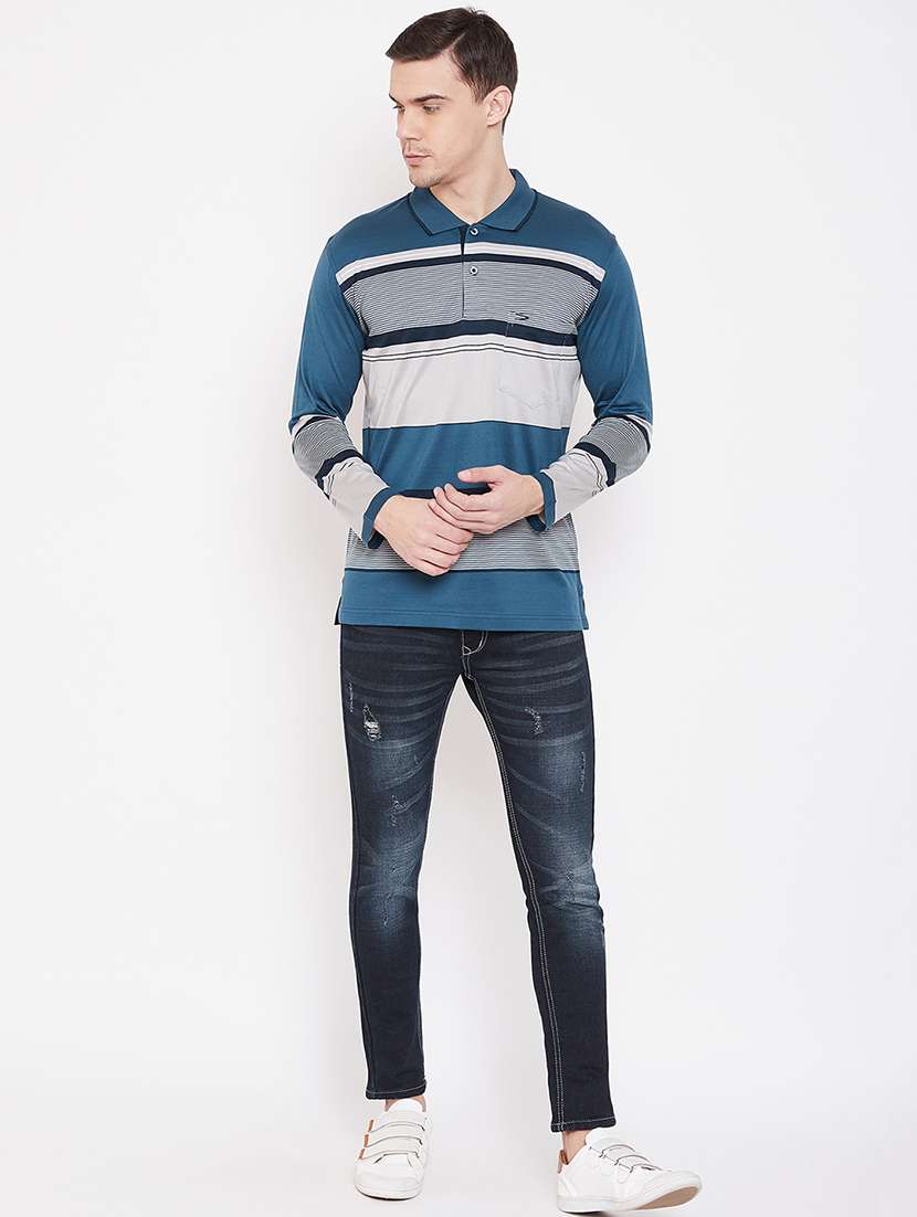 blue striped polo t-shirt - 17762476 -  Standard Image - 3