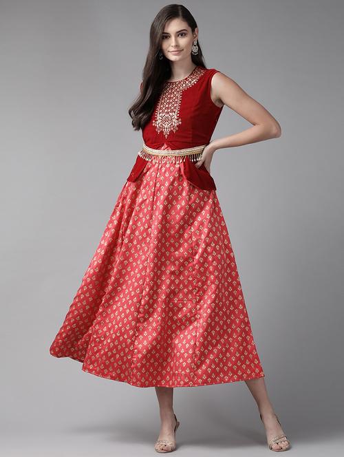 embroidered velvet ethnic dress with jacket - 17762524 -  Standard Image - 0
