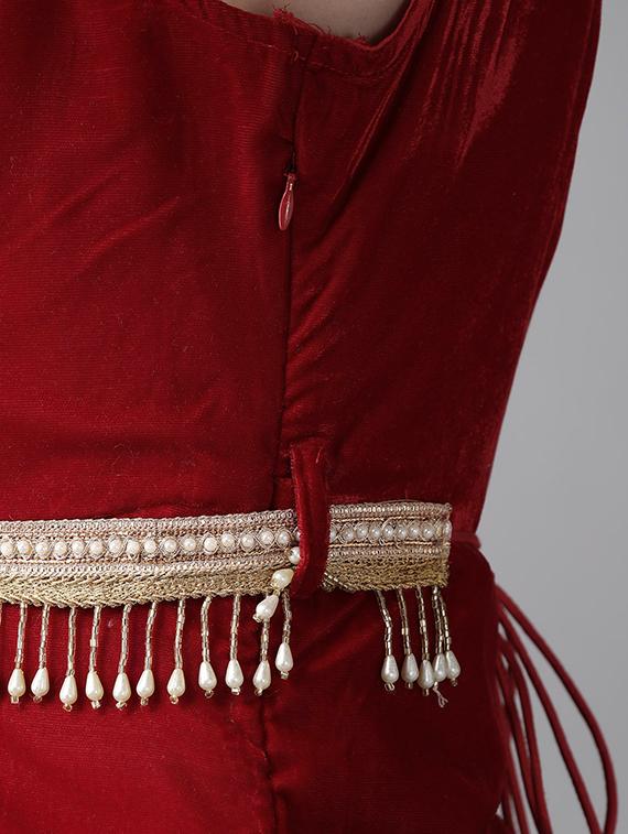 embroidered velvet ethnic dress with jacket - 17762524 - Standard Image - 3