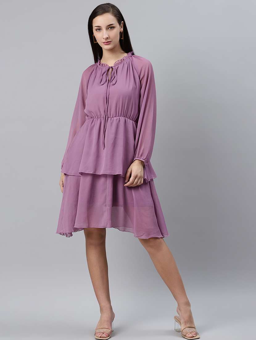 Buy online Tie Up Neck Layered Dress 