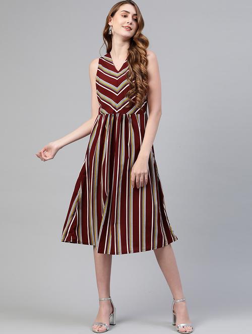 v-neck striped a-line dress - 17764989 - Standard Image - 0