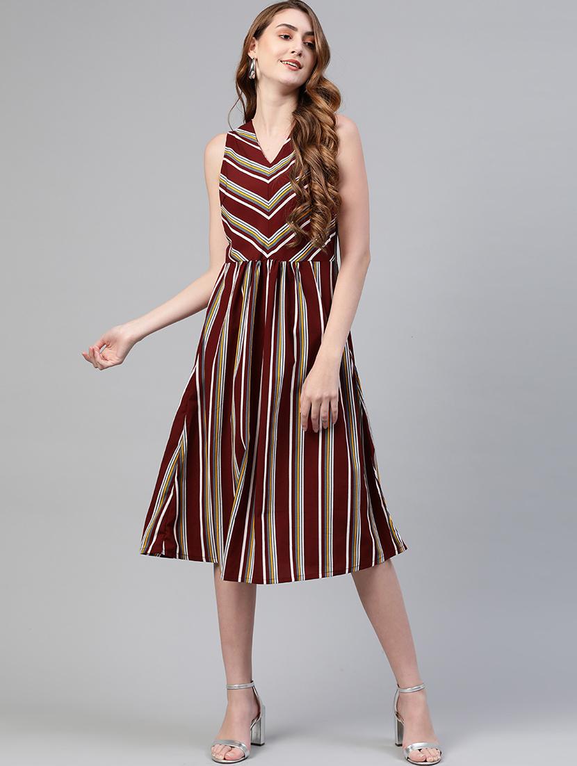 v-neck striped a-line dress - 17764989 - Zoom Image - 0