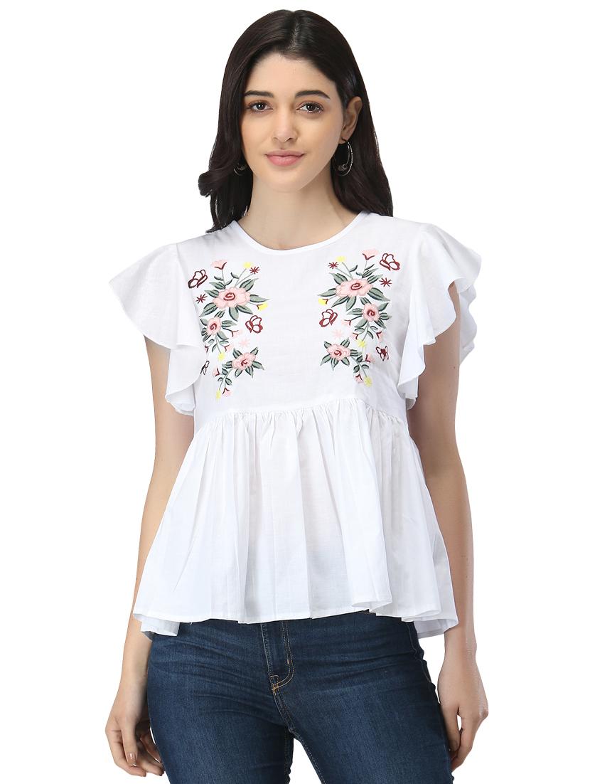 embroidered detail peplum  top  - 17765070 -  Zoom Image - 0