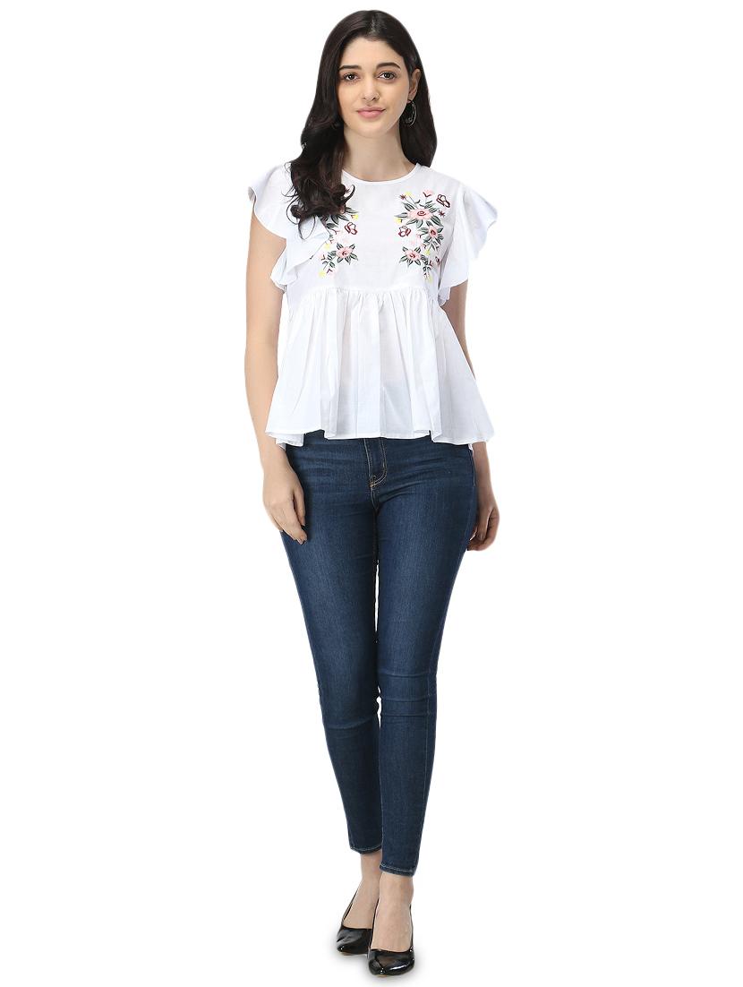 embroidered detail peplum top - 17765070 - Standard Image - 3