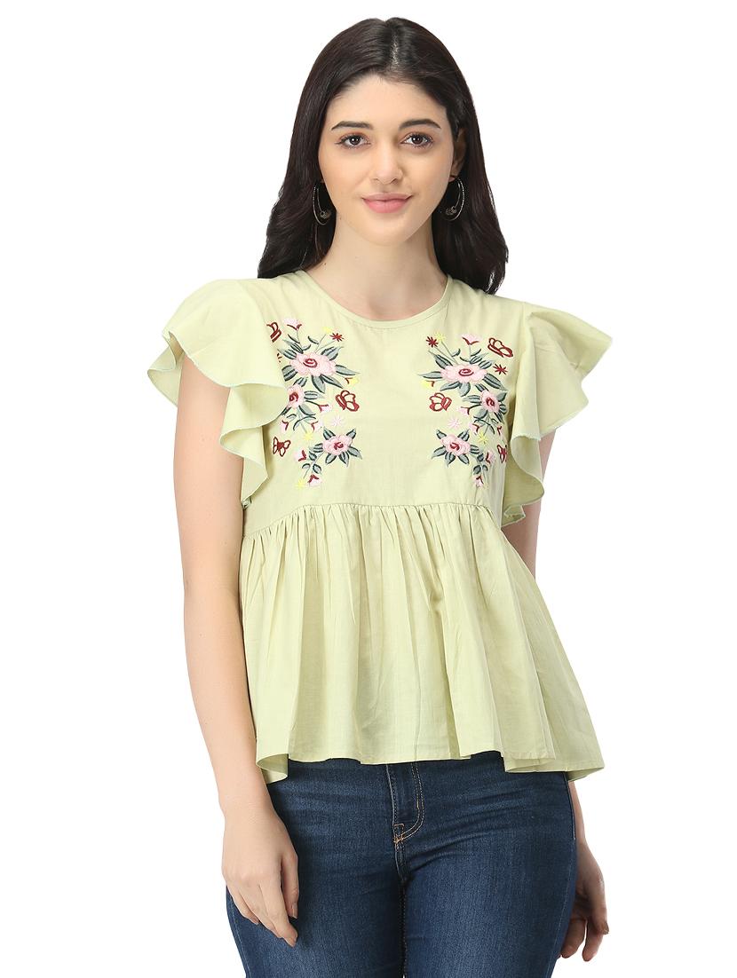 embroidered detail peplum  top  - 17765072 -  Zoom Image - 0